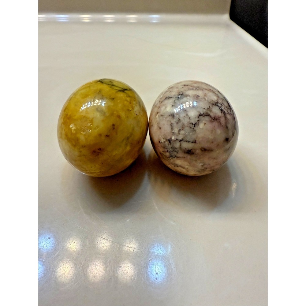 Vintage Yellow and Mauve Genuine Alabaster Italian Hand Carved Eggs - 2 pc